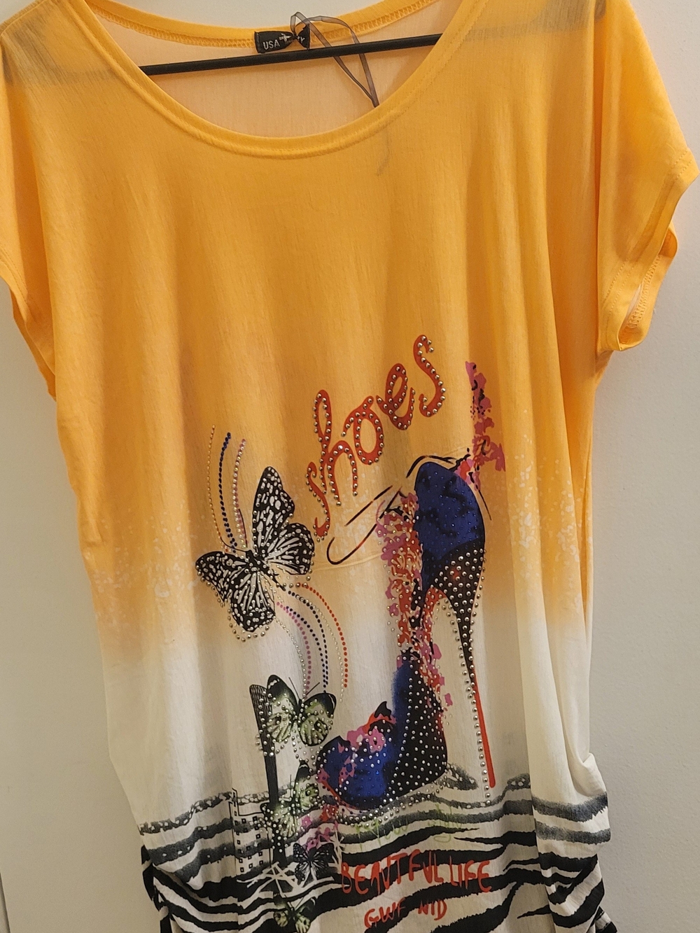 Orange Gradient Top With Eye-catching rhinestones XL/XXL